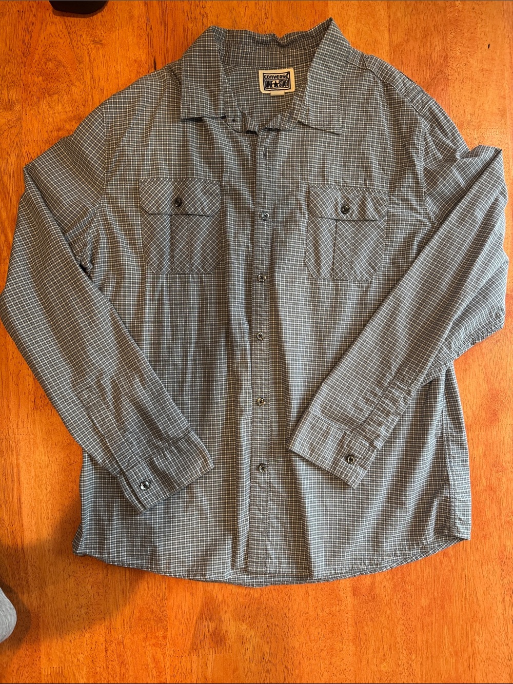 Converse One Star Blue Gray Plaid Lightweight Shirt Mens XL